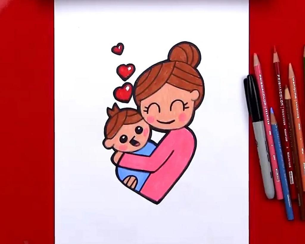نقاشی روز مادر ساده و زیبا کودکانه 4