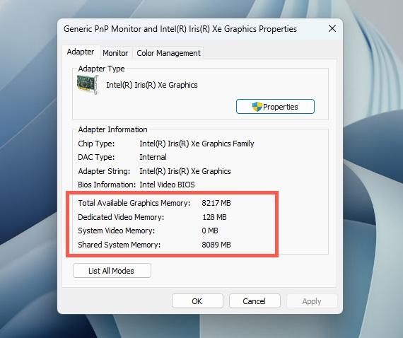 نحوه بررسی VRAM در ویندوز 11 4