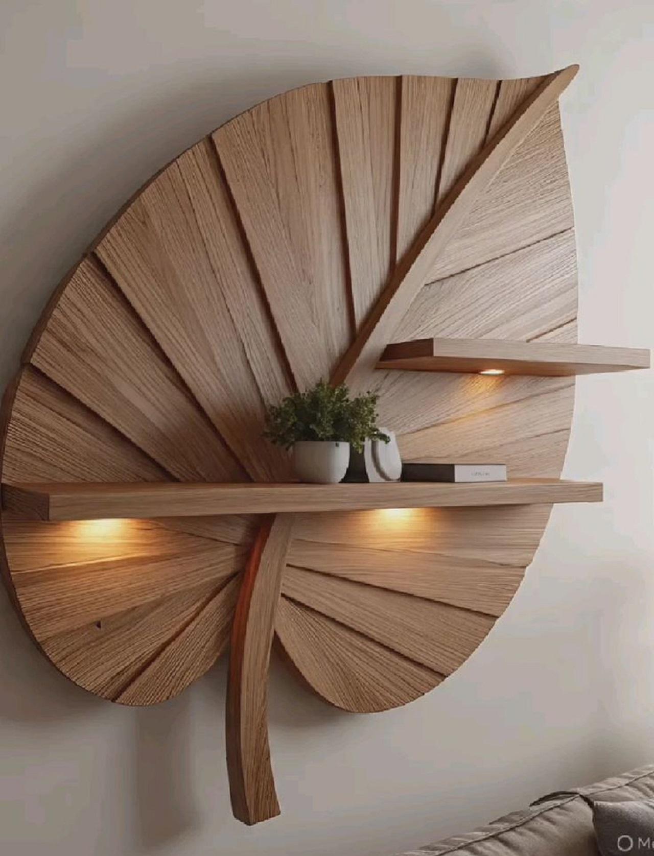 مدل استند دیواری چوبی با&nbsp; طرح برگ 