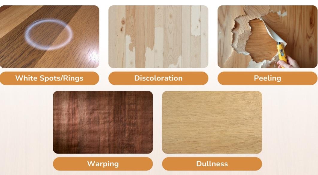 نشانه&zwnj;های آسیب دیدن روکش چوب بر اثر آب