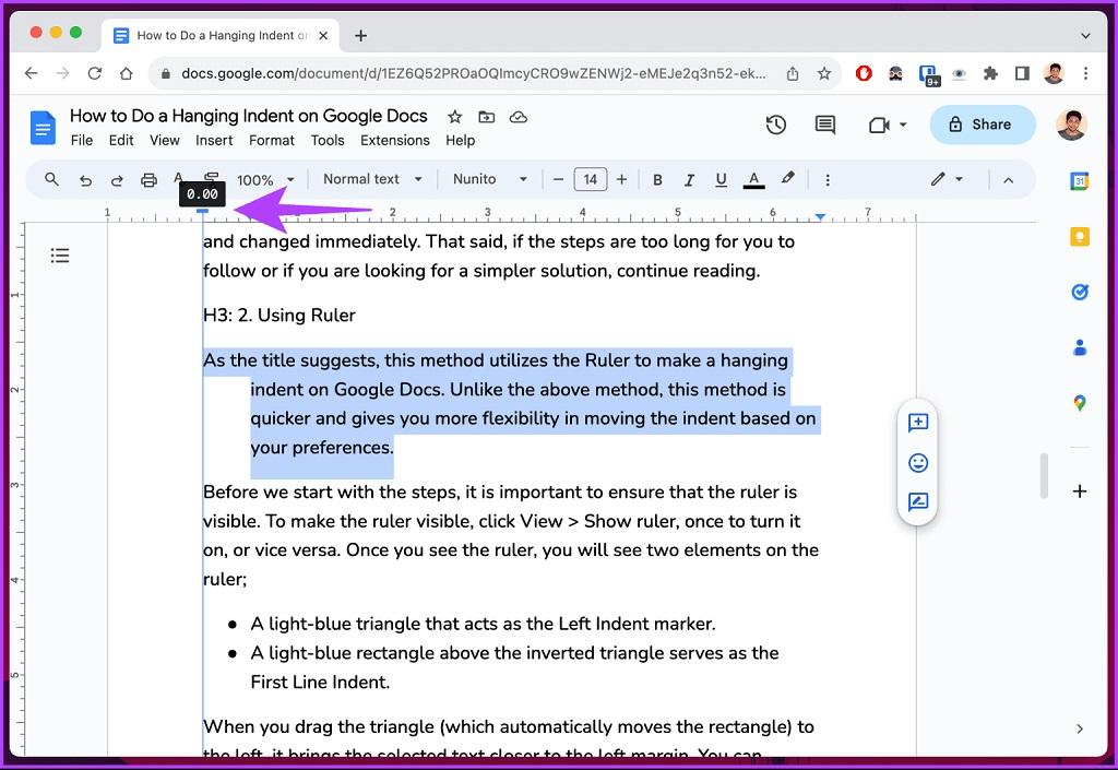 نحوه درج تورفتگی در Google Docs 9