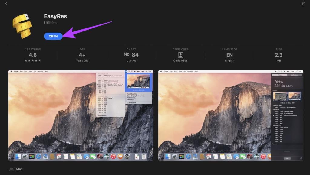 تنظیم  وضوح صفحه نمایش سفارشی در مک با استفاده از برنامه EasyRes 