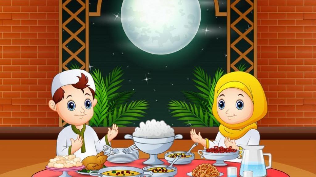 نقاشی سفره افطار و ماه رمضان کودکانه آسان برای رنگ آمیزی و مدرسه