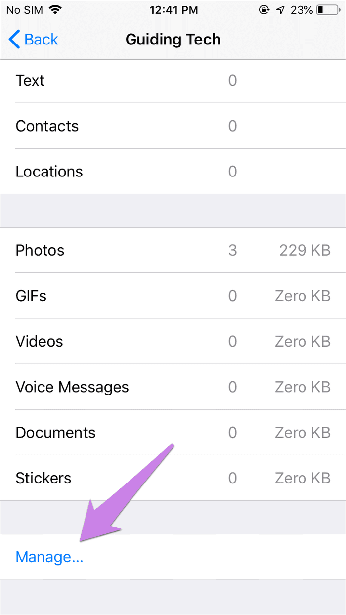 نحوه حذف عکس‌های واتساپ از گزینه Manage Storage در آیفون4