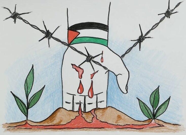 نقاشی درباره غزه و فلسطین ساده و سخت کودکانه برای رنگ آمیزی 6