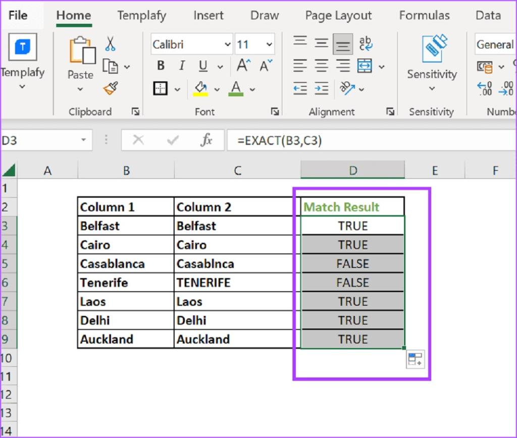 نحوه مقایسه ستون ها در اکسل برای مطابقت با استفاده از تابع EXACT