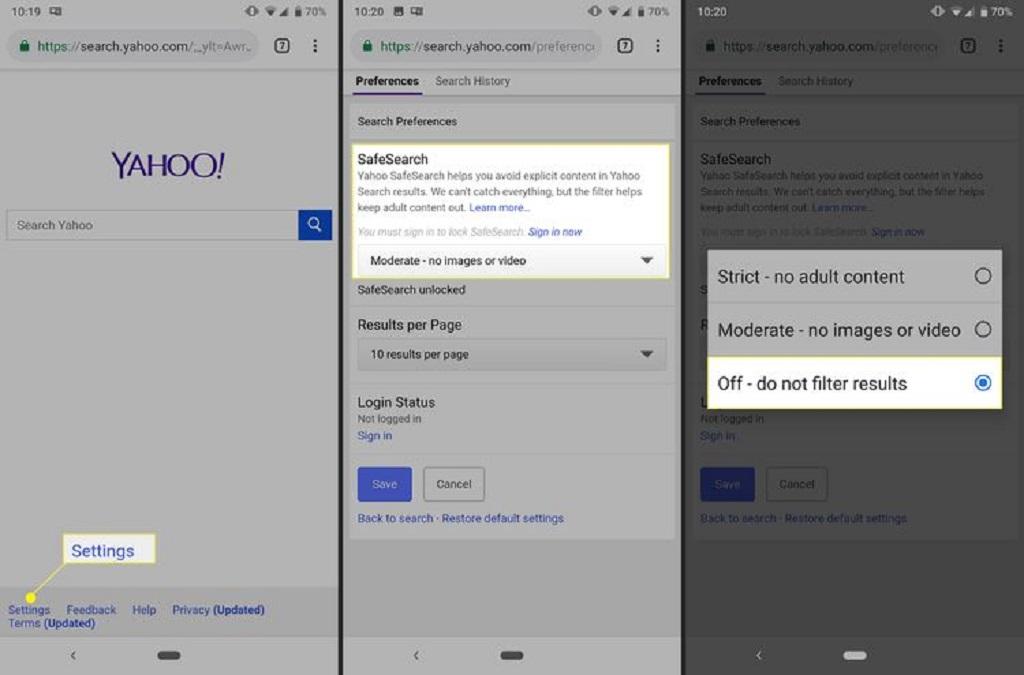 چگونه SafeSearch یاهو (Yahoo!) را خاموش کنیم