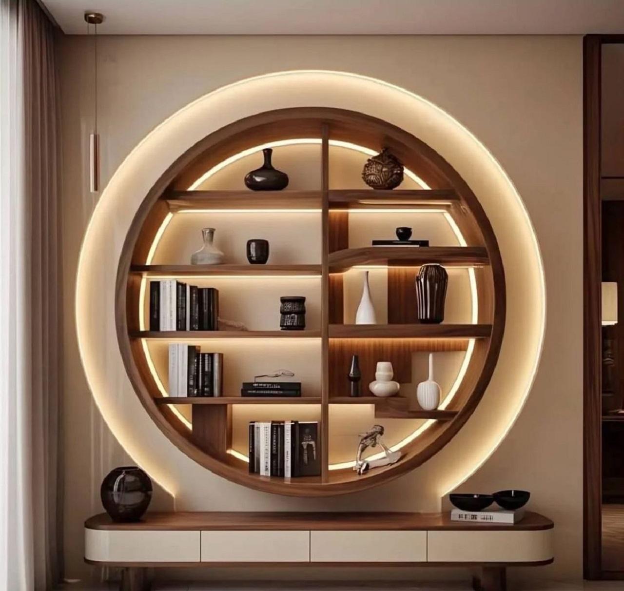 مدل شلف دیواری چوبی دایره ای و گرد 1