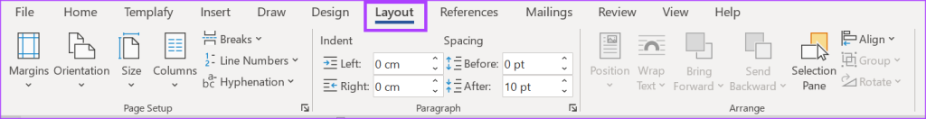 دسترسی به کادر گفتگوی تنظیم صفحه با استفاده از تب LAYOUT3