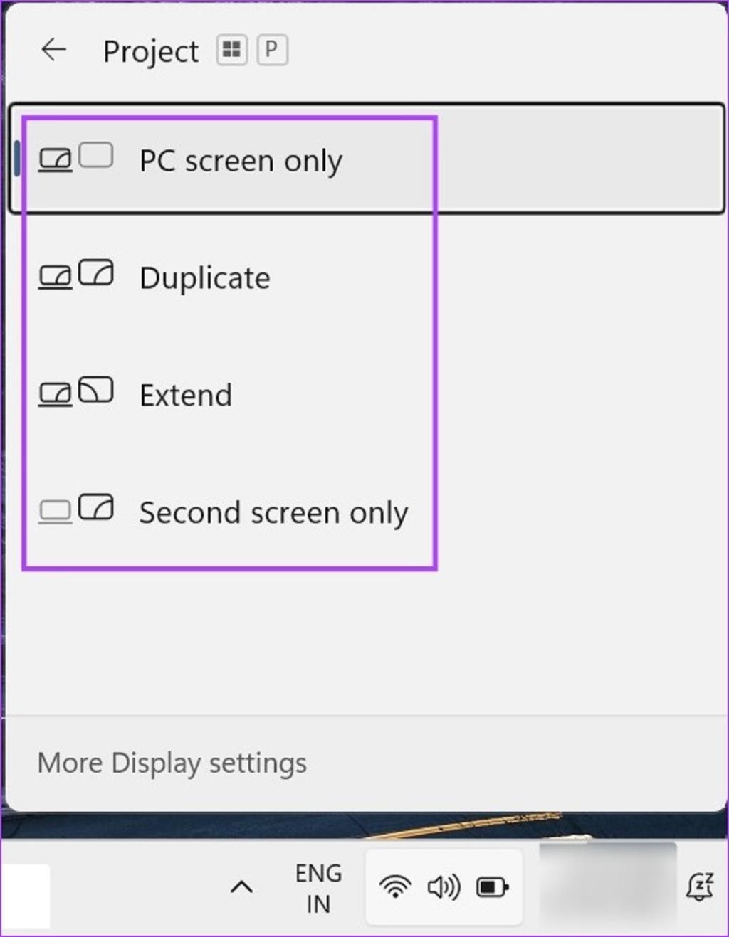  استفاده از تنظیمات سریع برای تبدیل  لپ تاپ به عنوان مانیتور در ویندوز 11 