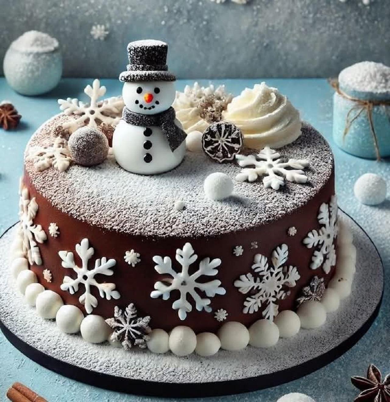 مدل کیک کریسمس زمستانی با تم آدم&zwnj; برفی 5