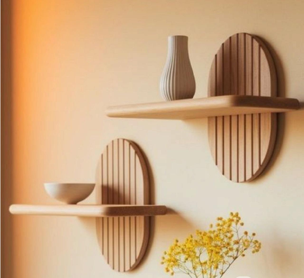 مدل شلف دیواری چوبی بیضی