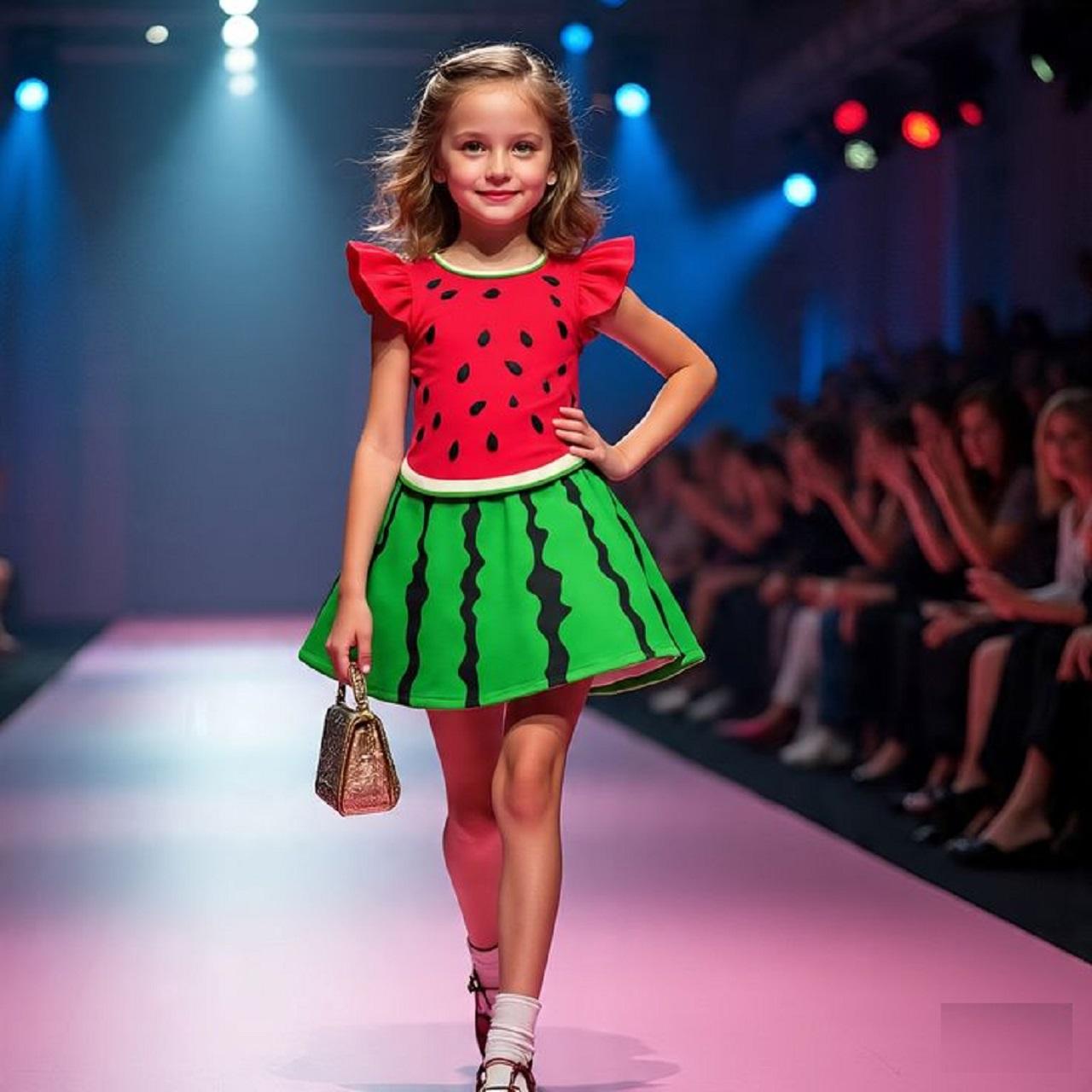 مدل لباس یلدایی دخترانه  با طرح هندوانه 1