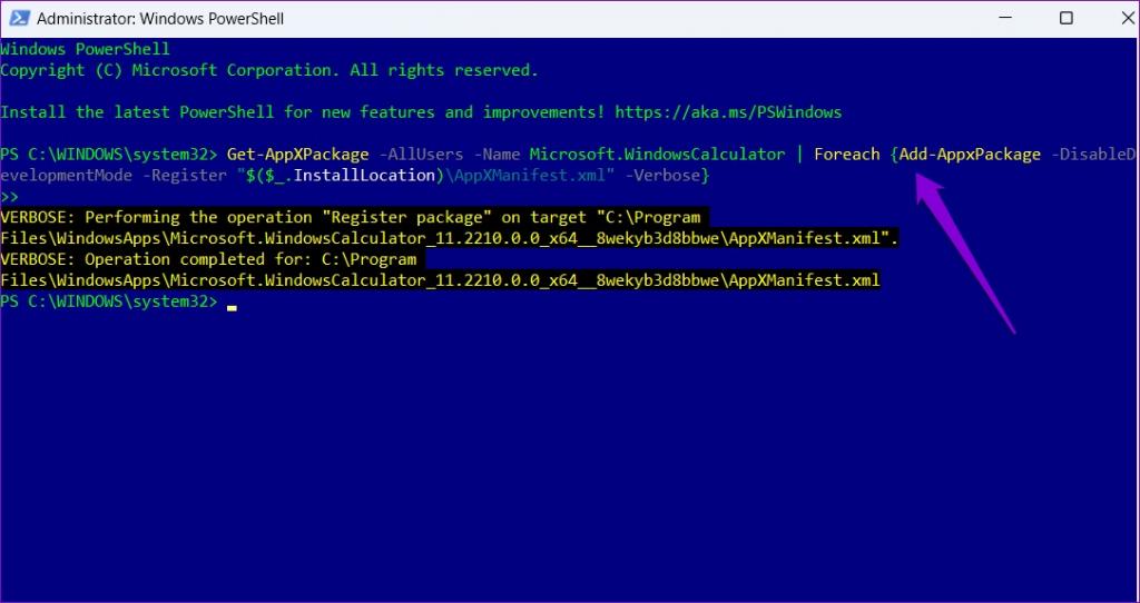 ثبت مجدداً برنامه از طریق PowerShell 