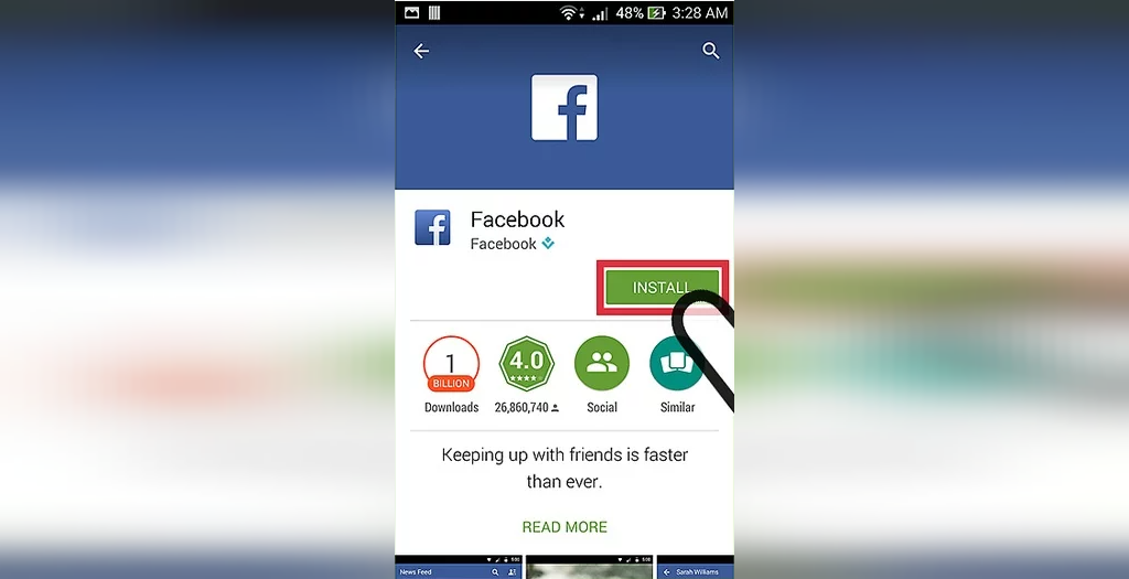 مراحل نصب برنامه فیسبوک از طریق موبایل
