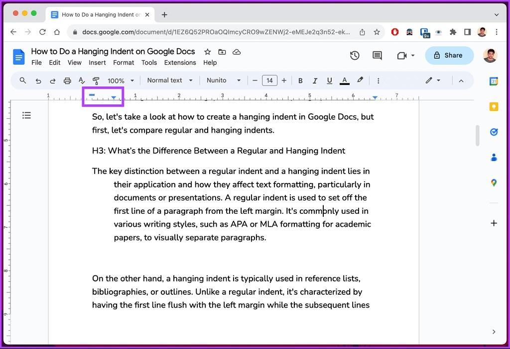 نحوه درج تورفتگی در Google Docs 7