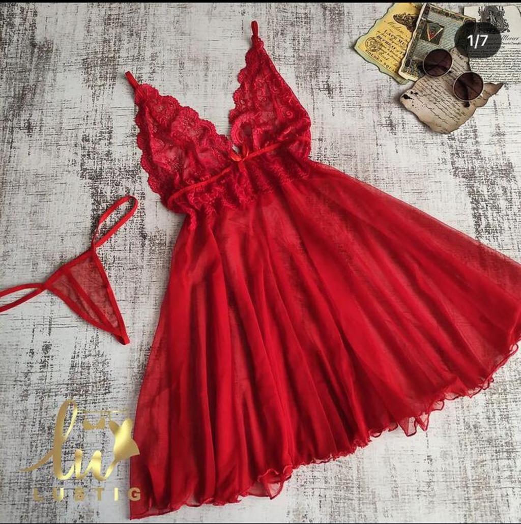 مدل لباس خواب عروس قرمز توری