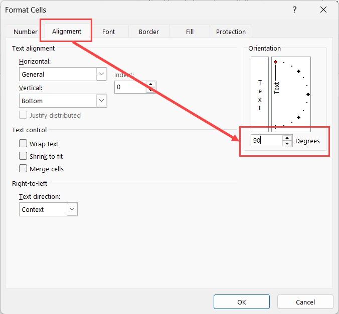 نحوه نوشتن متن بهصورت عمودی در اکسل 9