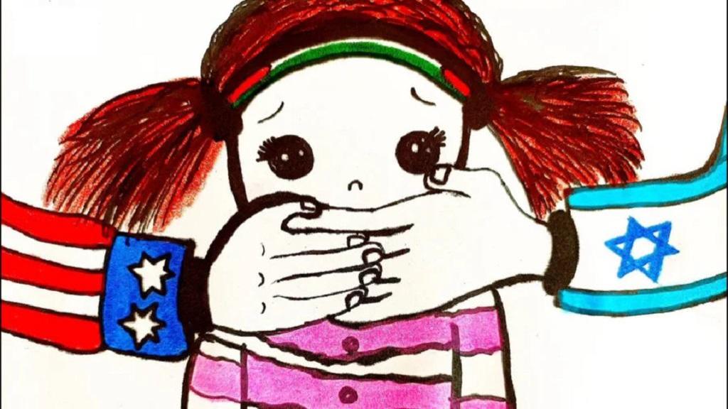 نقاشی درباره غزه و فلسطین ساده و سخت کودکانه برای رنگ آمیزی