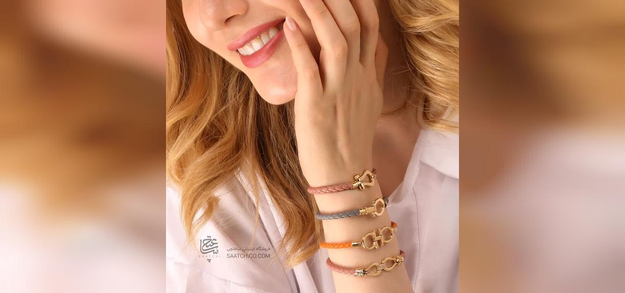 چند مدل دستبند طلا با چرم رنگی