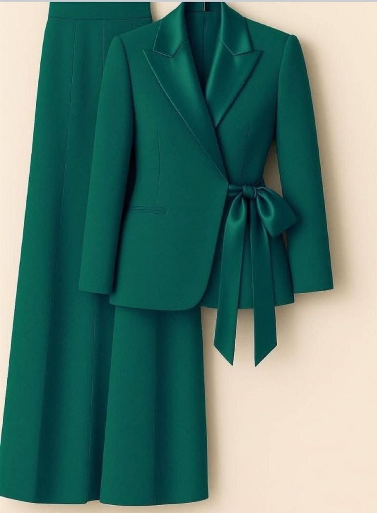 کت و شلوار یلدایی عروس سبز رنگ