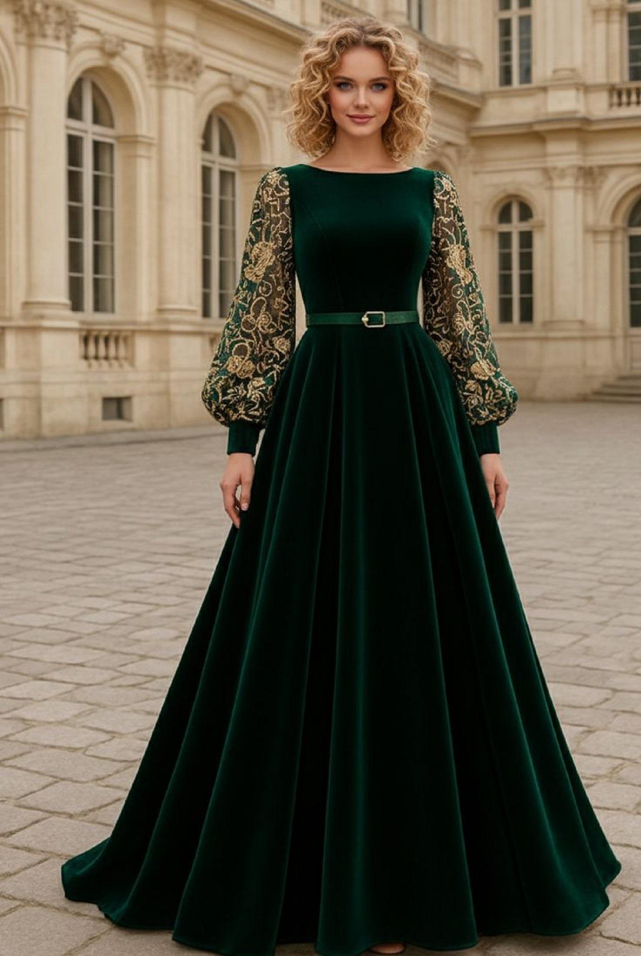 لباس یلدایی عروس شیک سبز رنگ 2