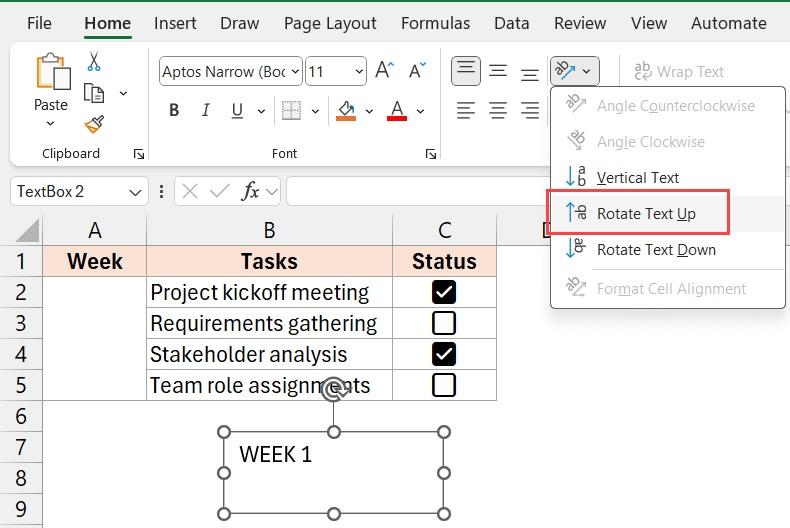 نحوه نوشتن متن بهصورت عمودی در اکسل 14