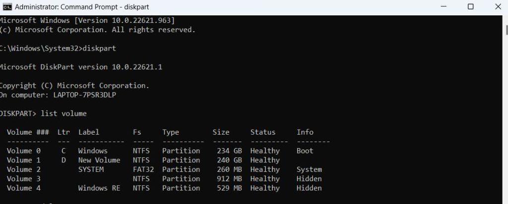  حذف پارتیشن ها از طریق Command Prompt