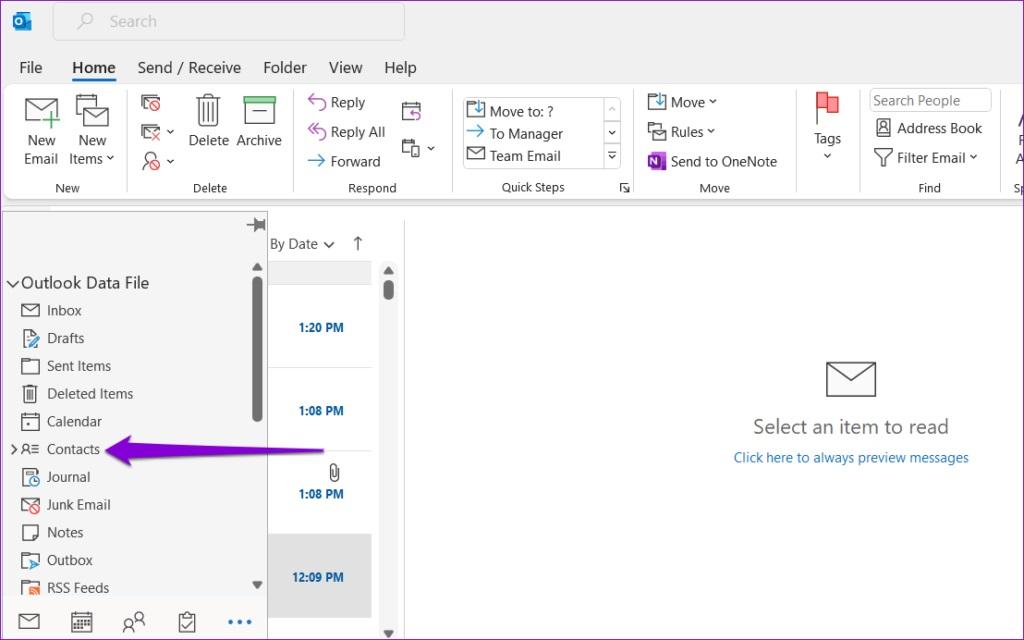 نحوه رفع مشکل عدم نمایش مخاطبین در outlook 5