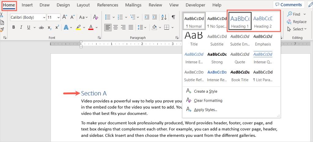 Format Headings Styles in Microsoft Word