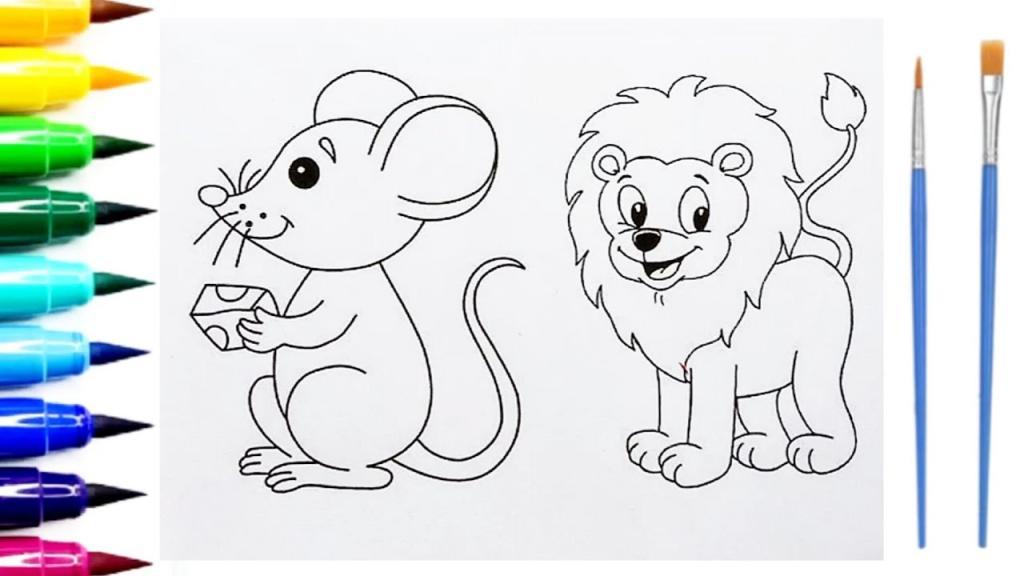 31 مدل کشیدن نقاشی شیر و موش کودکانه ساده و سخت کلاس اول تا چهارم