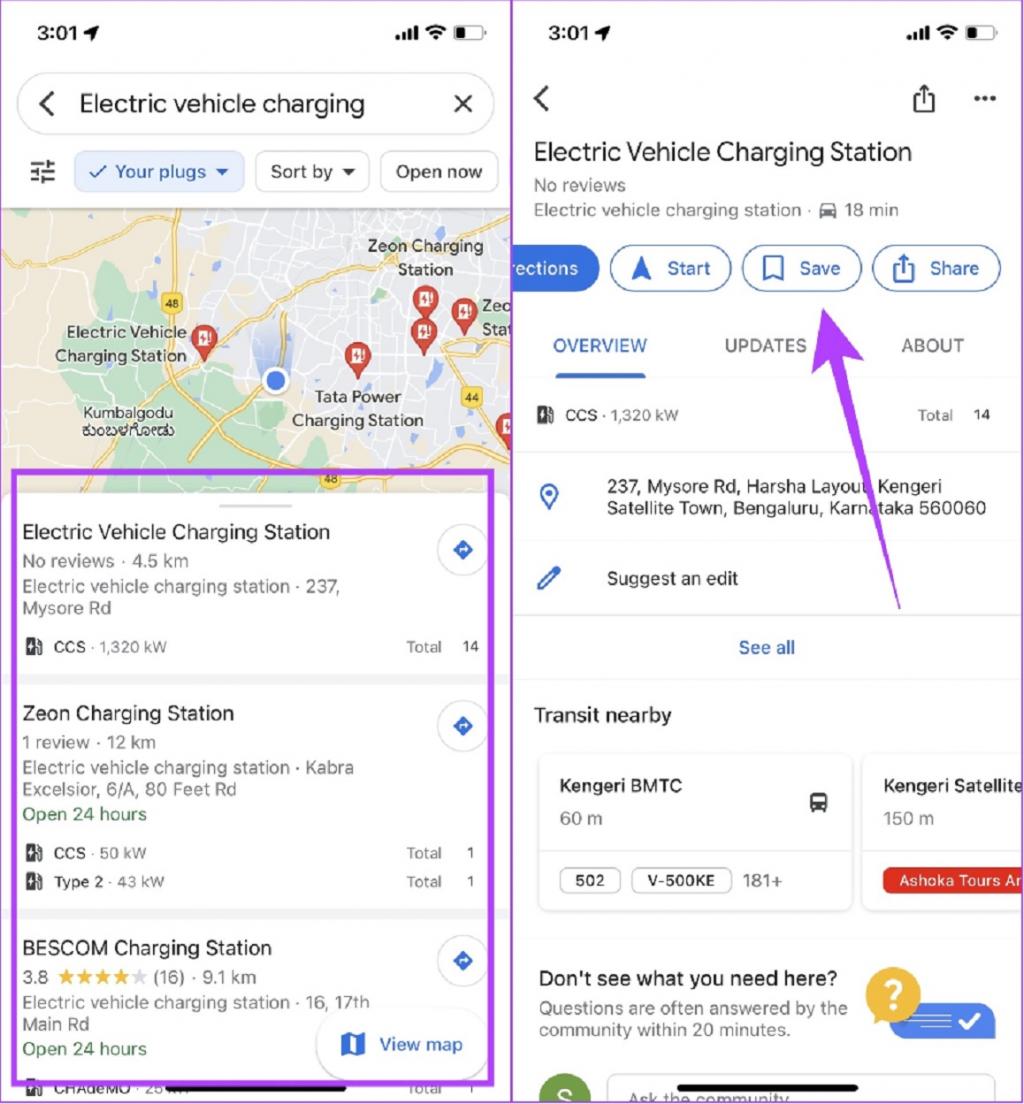 نحوه ذخیره کردن ایستگاه های شارژ خودروهای برقی در گوگل مپ