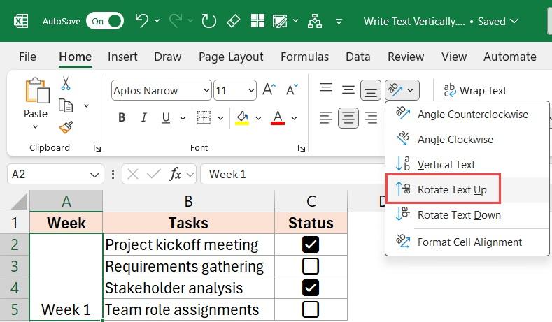 نحوه نوشتن متن بهصورت عمودی در اکسل 4