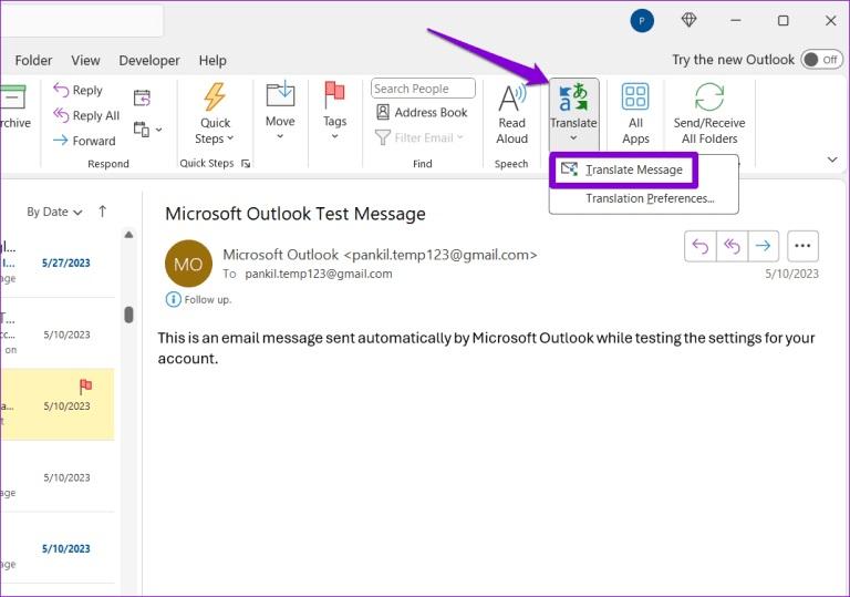 نحوه ترجمه ایمیل ها در Microsoft Outlook 3