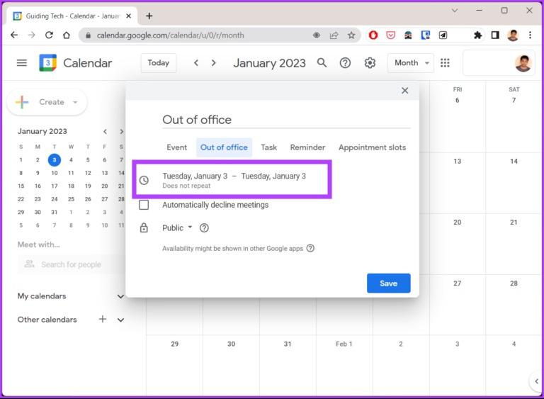 نحوه نشان دادن زمان خارج از دفتر  در تقویم گوگل 3