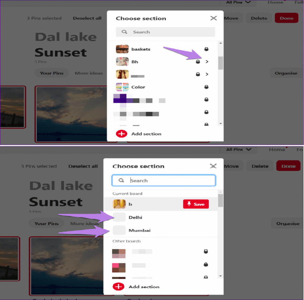 انتقال سکشن به برد مختلف در وب پینترست4