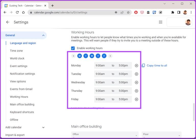 نحوه تنظیم ساعت کاری در Google Calendar 5