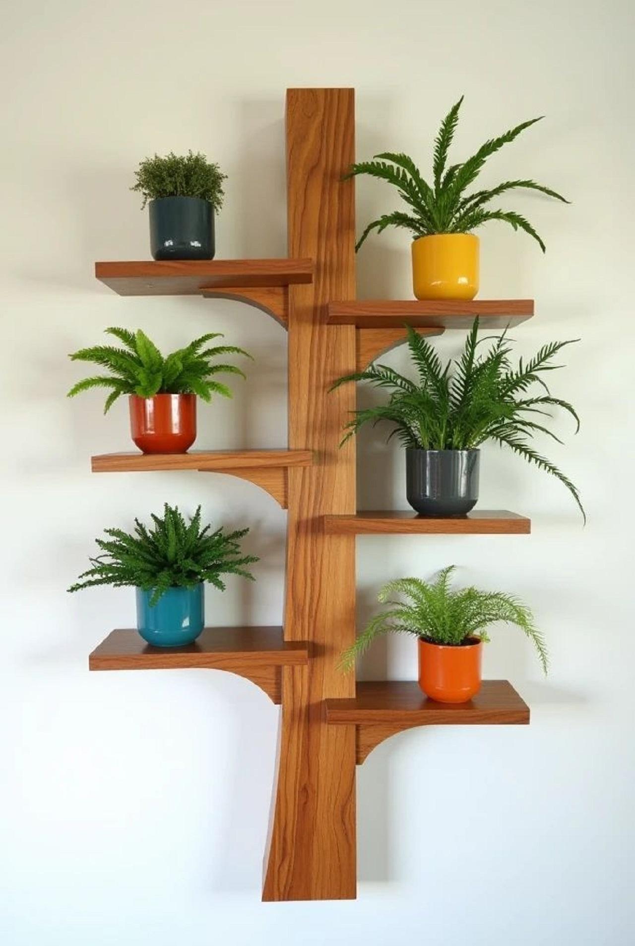 مدل شلف دیواری چوبی طرح درخت 1