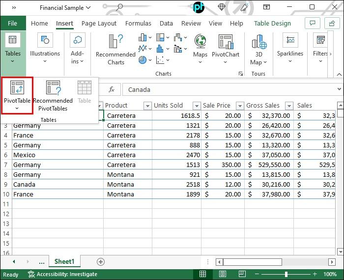 محاسبه درصد تغییرات Excel Pivot Table2