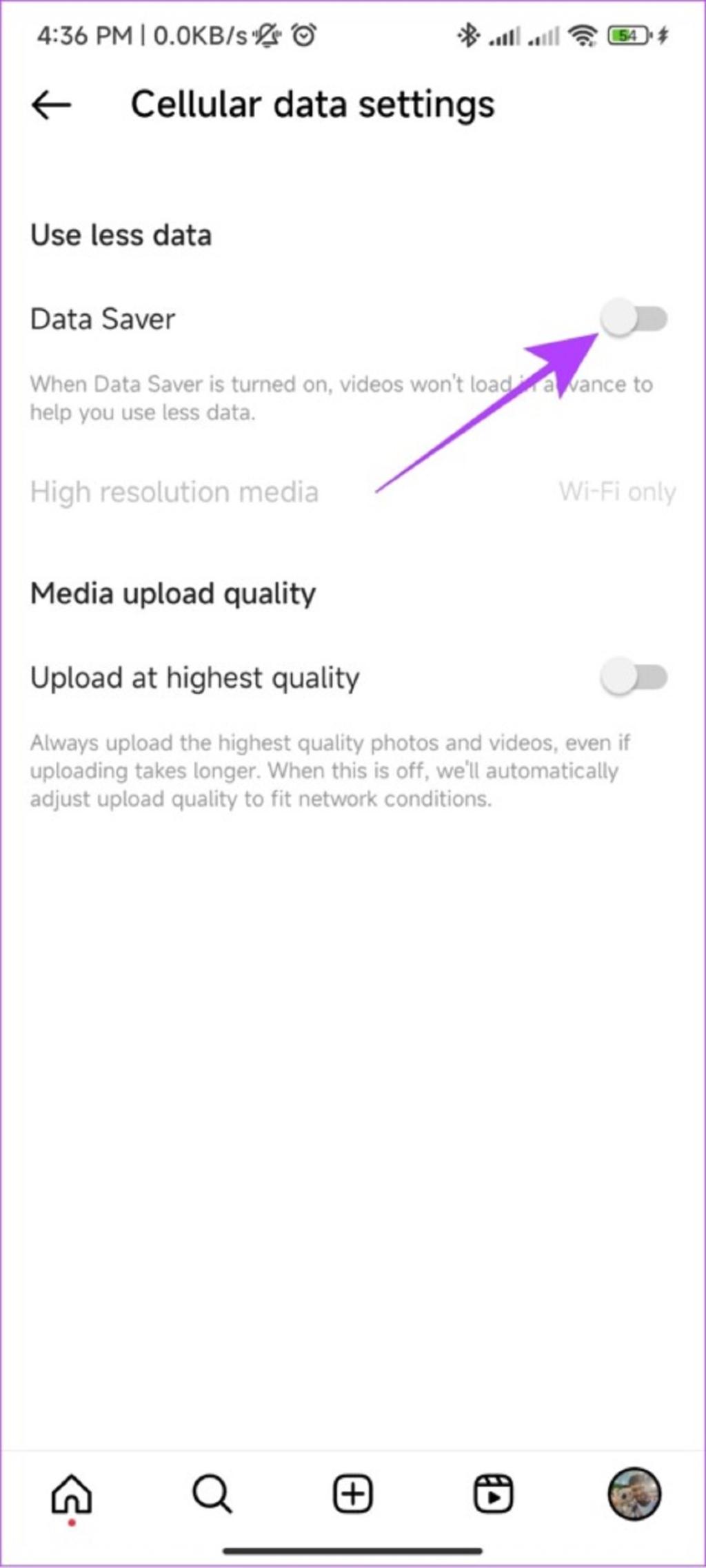 . غیر فعال کردن صرفه‌جویی در مصرف داده (Instagram Data Saver)