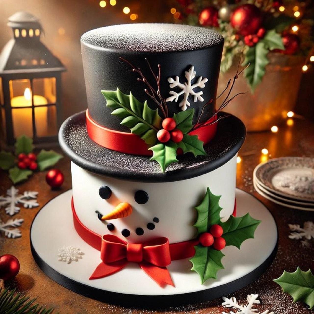 مدل کیک کریسمس زمستانی با تم آدم&zwnj; برفی 3