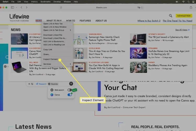 نحوه استفاده از قابلیت Inspect Element در مک 3