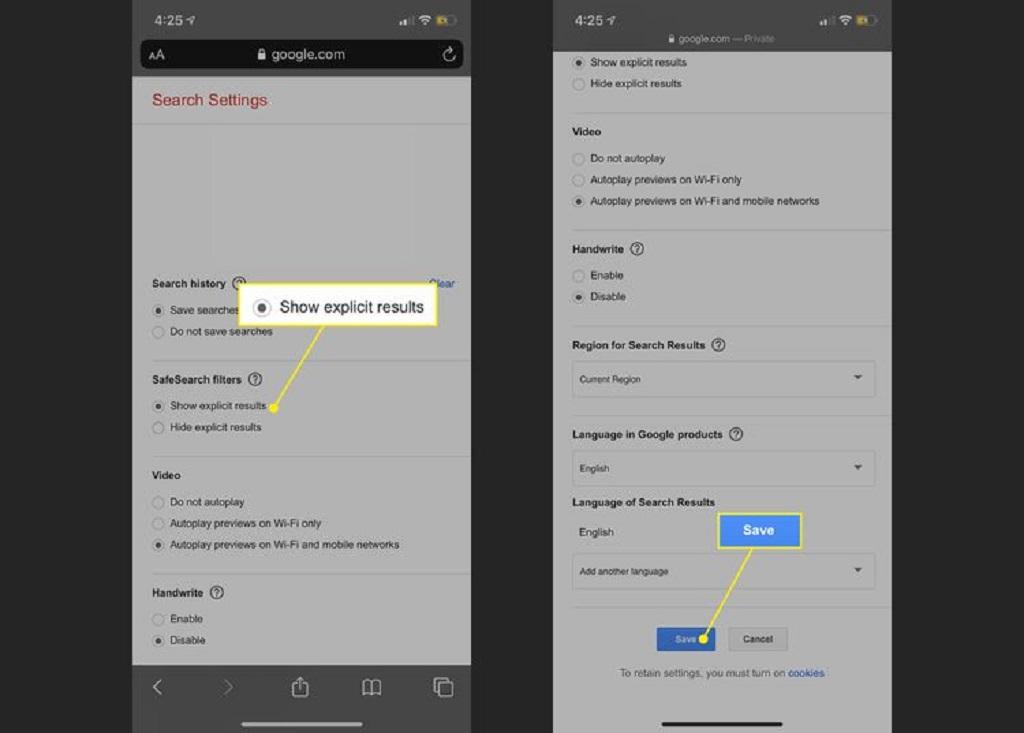 چگونه SafeSearch را در دستگاه‌های iOS خاموش کنیم