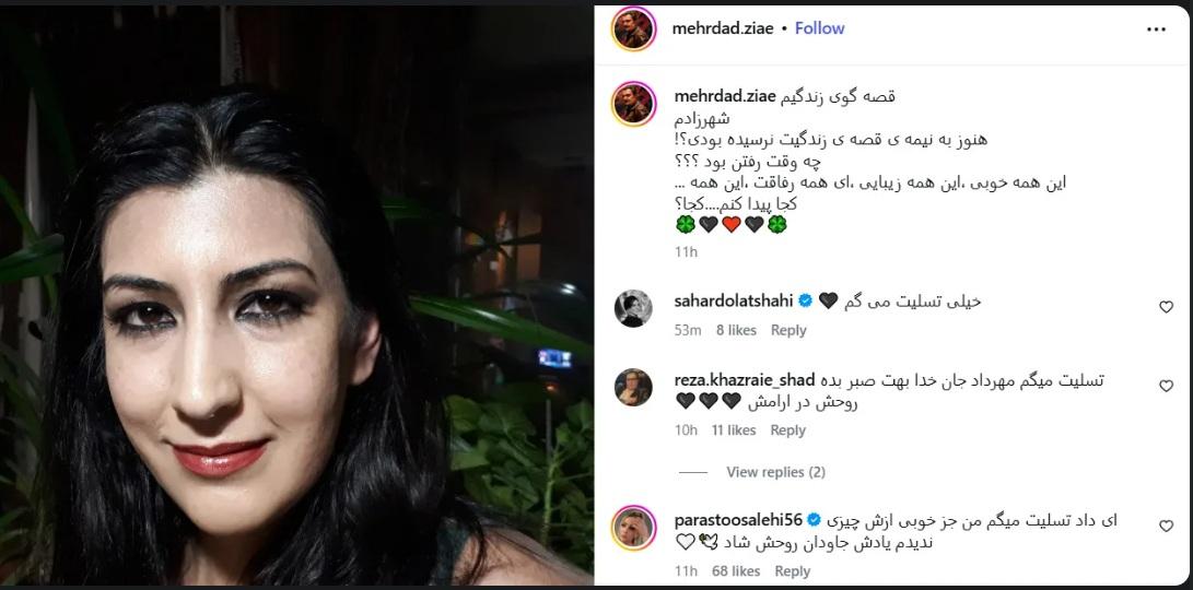 متن و دلنوشته مهرداد ضیایی برای فوت همسرش