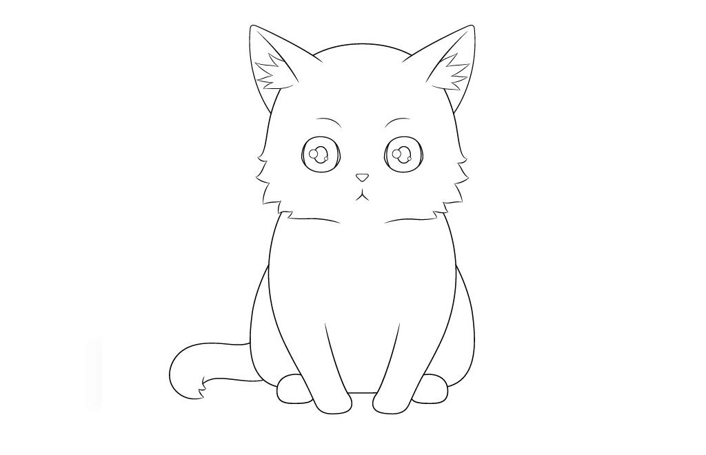 نقاشی گربه به سبک انیمه: کشیدن موهای گوش گربه 2