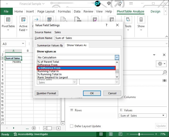 محاسبه درصد تغییرات Excel Pivot Table6