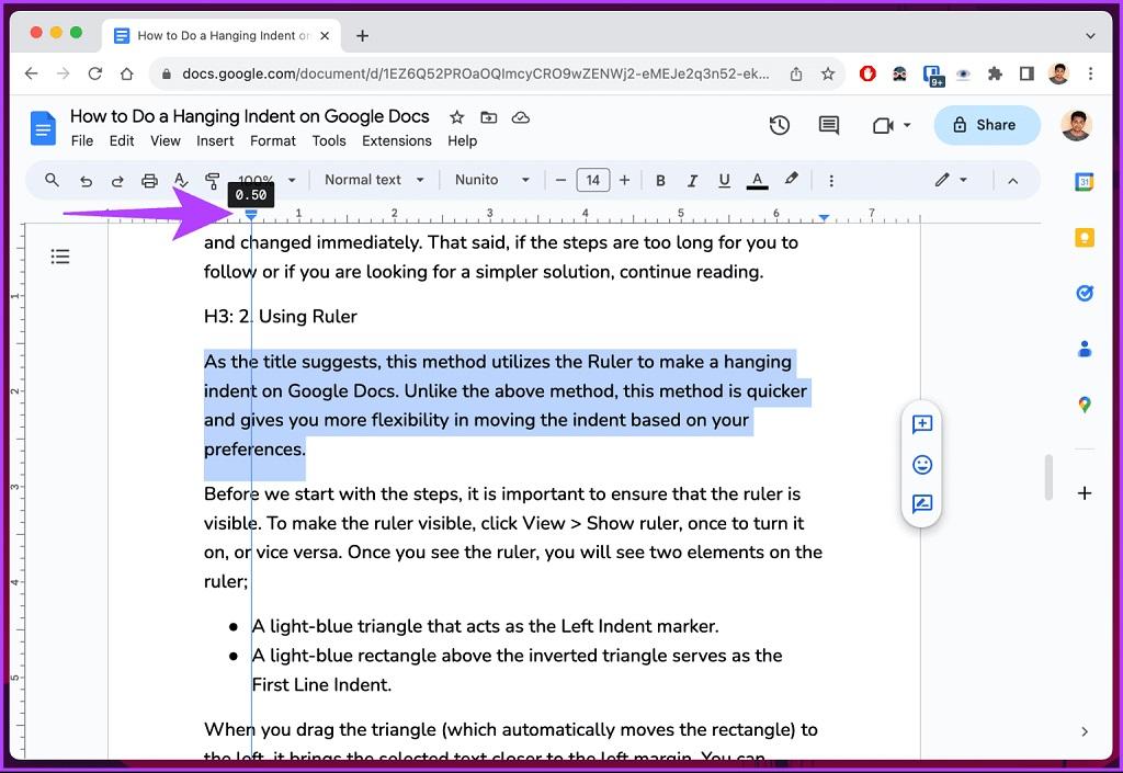 نحوه درج تورفتگی در Google Docs 8