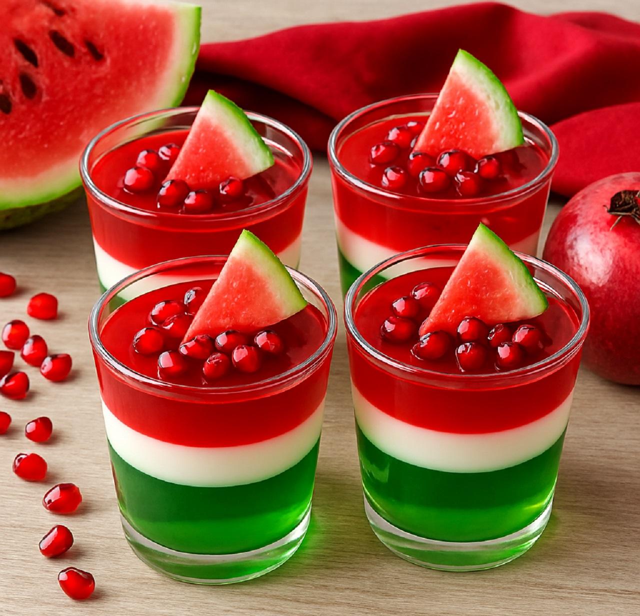 مدل ژله لیوانی سه رنگ برای شب یلدا 1