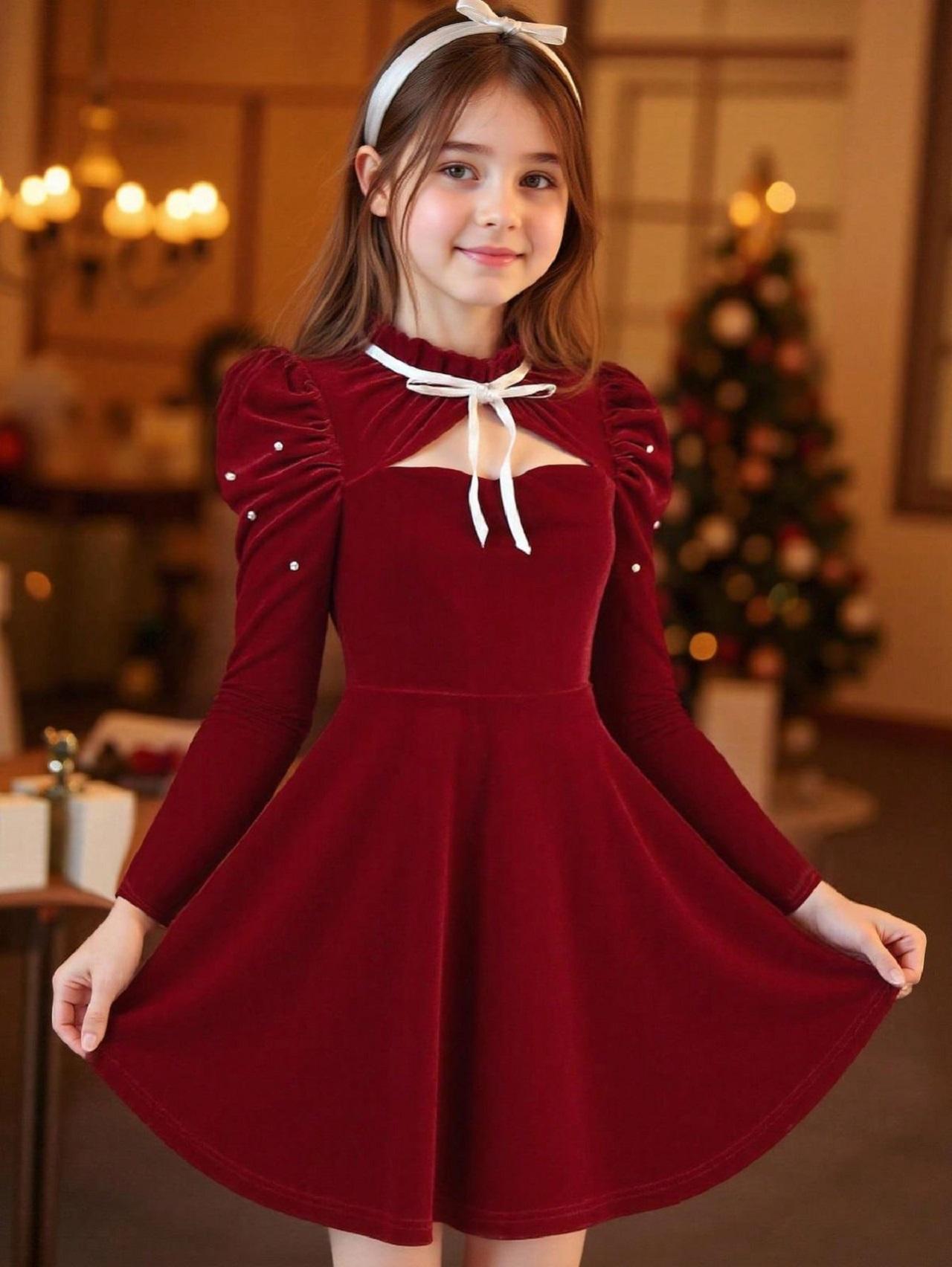 مدل لباس شب یلدا بچه گانه دخترانه قرمز مخمل 