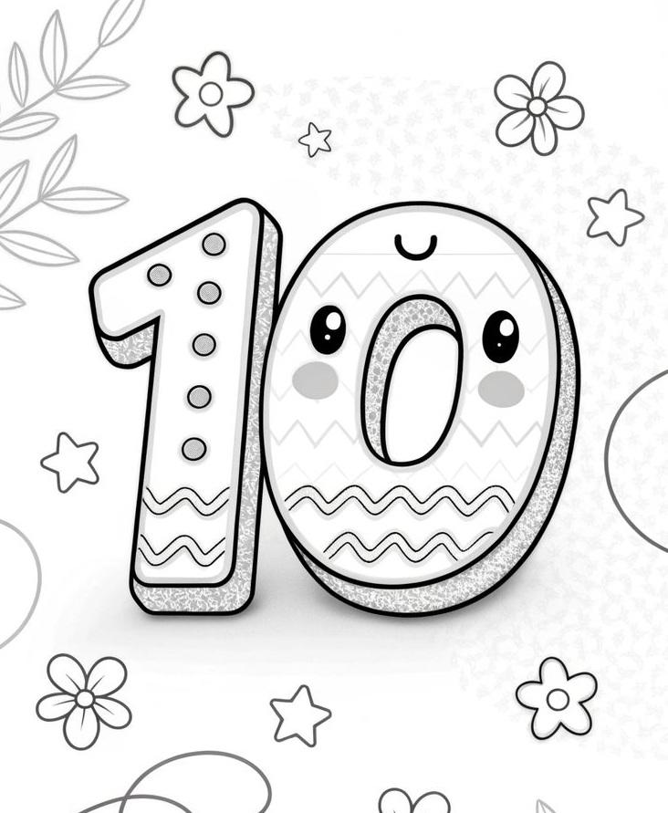نقاشی با عدد 10 انگلیسی کودکانه 3